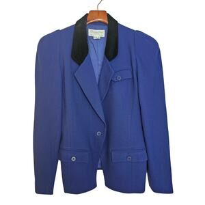 Vintage Christian Dior Separates Blue Blazer Jacket w/ Black Velvet Collar